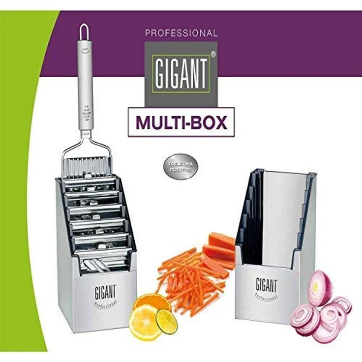 Gigant 4-fach Gemüsehobel mit Multi-Box 5 zusätzlichen Einsätzen und Sparschäler Edelstahl – Bild 4