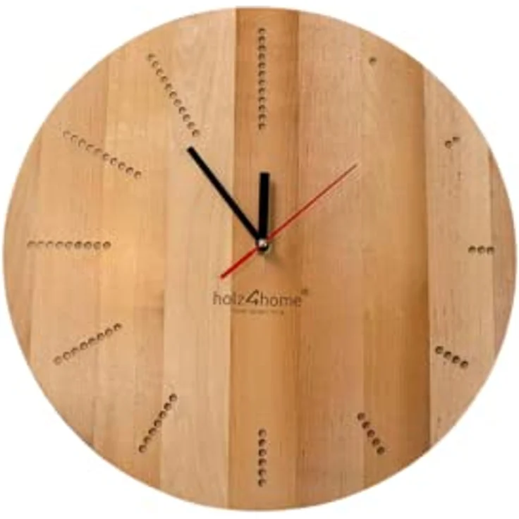 holz4home Wanduhr „Dots Round“ Aus Massiver Eiche | Handgefertigtes Unikat Ø 39cm - 2cm Tiefe | Vintage Stil – Bild 1