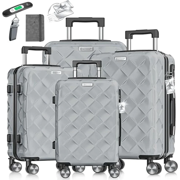 KESSER® Reisekoffer Set 4-teilig, ABS Hartschalenkoffer mit Zahlenschloss, Kofferwaage, Reisebrieftasche und 360° Rollen, Handgepäck & große Koffer in Iron Grey – Bild 1