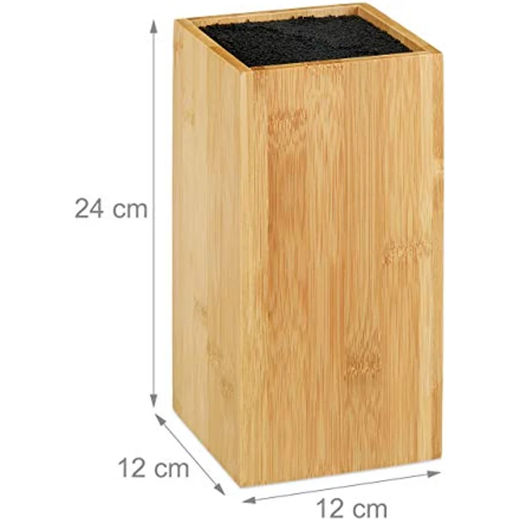 Relaxdays Messerblock unbestückt aus Bambus, mit Borsteneinsatz, für 6 Messer, HD 24x12 cm, natur – Bild 4