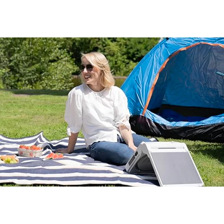 Unold Solarventilator Camping 86516, Akku-Solar-Ventilator mit 5 Geschwindigkeitsstufen, 5000-mAh Powerbank und IPX4 Spritzwasserschutz, Grün – Bild 9