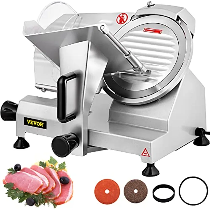 VEVOR Fleisch Allesschneider, 20,3 cm Klingen Aufschnittmaschine 120 W Schneidemaschine Fleisch, 0-12 mm Dicke Edelstahl Elektrischer Allesschneider, Fleisch, Käse, Gemüse, Obst Schinkenschneider