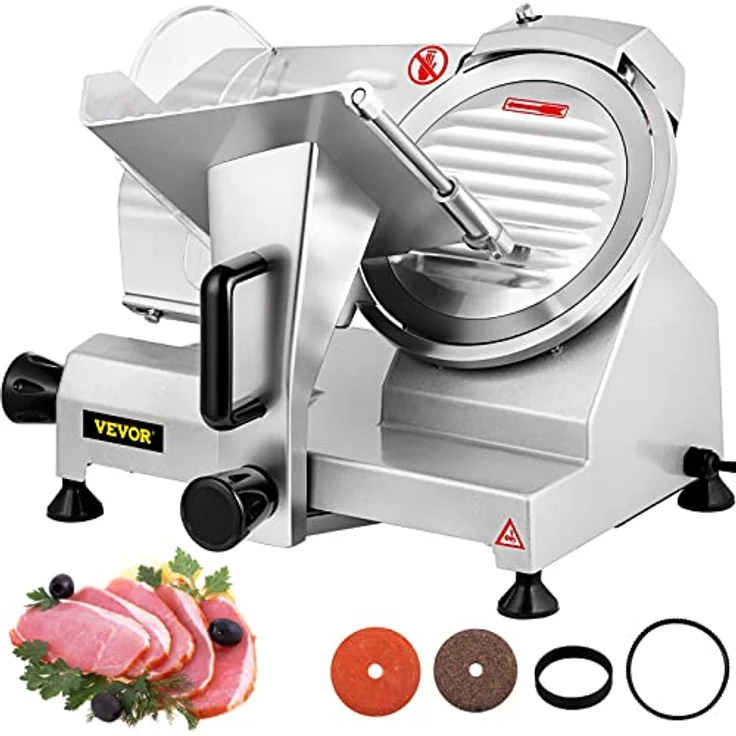 VEVOR Fleisch Allesschneider, 20,3 cm Klingen Aufschnittmaschine 120 W Schneidemaschine Fleisch, 0-12 mm Dicke Edelstahl Elektrischer Allesschneider, Fleisch, Käse, Gemüse, Obst Schinkenschneider – Bild 1