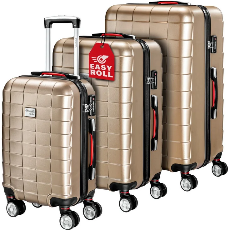 monzana Kofferset Exopack, 3tlg Hartschalenkoffer mit TSA Schloss, 4 Rollen, M-L-XL in schwarz-blau-champagner
