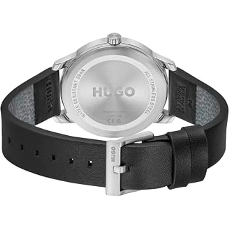 HUGO Quarzuhr #STAMP, Herrenuhr mit Lederarmband, analog, schwarz – Bild 3