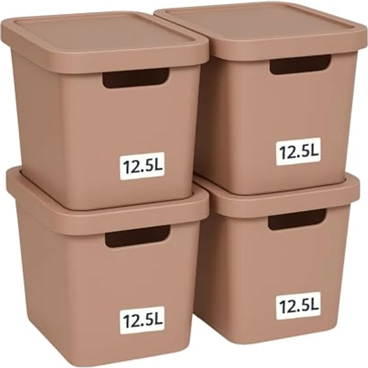Plastard Aufbewahrungsboxen 12,5L mit Deckel, 4er-Set, stapelbar, BPA-frei, pink, für Ordnung in Küche, Bad, Büro, Kinderzimmer – Bild 1