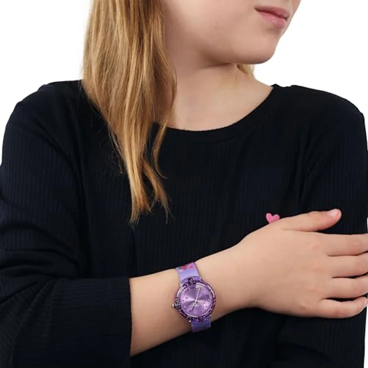 Tom Tailor Armbanduhr für Mädchen, Textilband mit Kristall, pink, wasserdicht bis 3 bar, Schmetterling, in Geschenkbox, 2100710 – Bild 2
