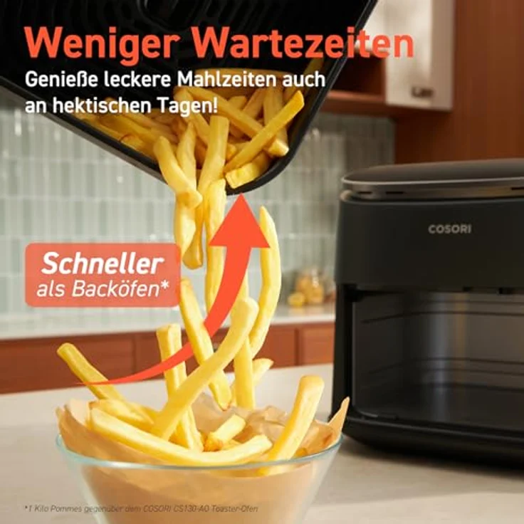 COSORI Turboblaze Heißluftfritteuse Airfryer XXL 6L Schwarz-Silber, leiser DC Motor, 5 Geschwindigkeitsstufen, 87 Rezepte, energiesparend – Bild 3
