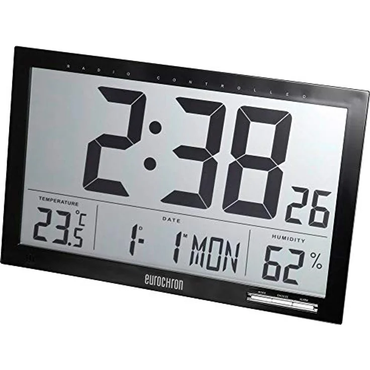 Eurochron EFWU Jumbo 100 Funk Wanduhr 370 mm x 230 mm x 30 mm Schwarz – Bild 3