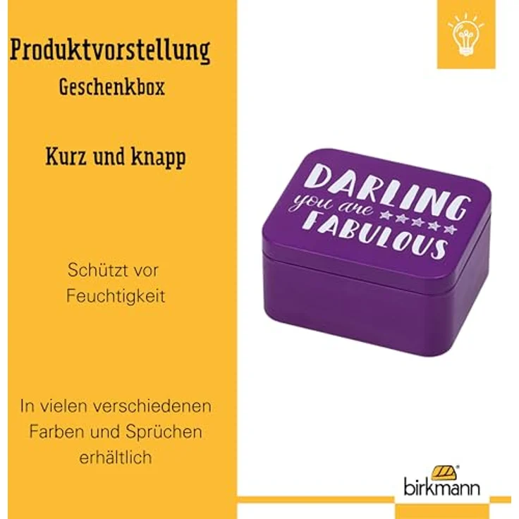 RBV Birkmann Colour Kitchen Geschenkbox mit Spruch "Darling you are fabulous", eckig, lila, 12 x 10 cm, Höhe 6 cm, Weißblech, vielseitig einsetzbar – Bild 4