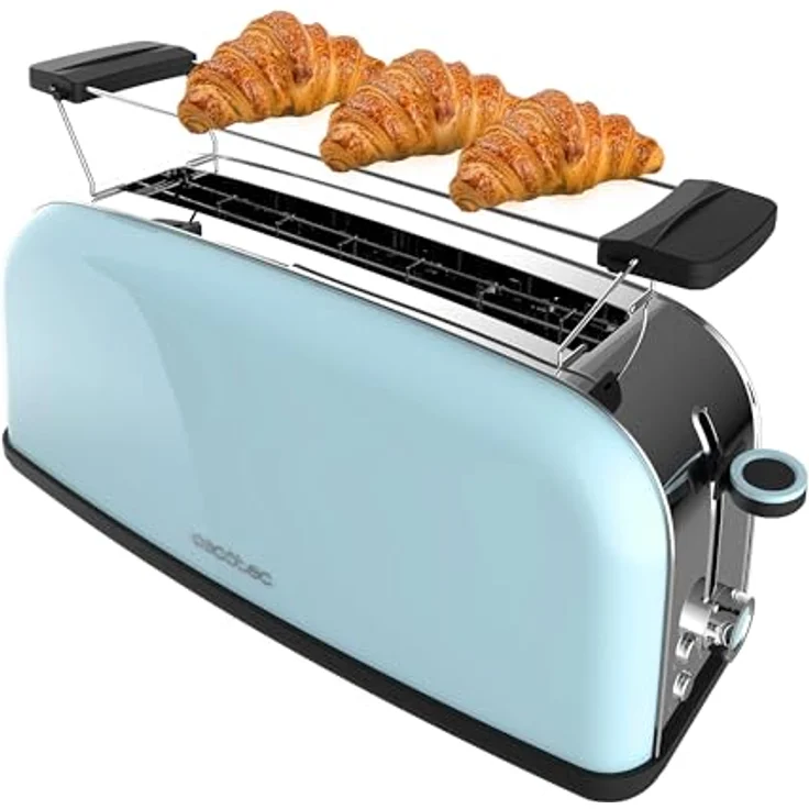 Cecotec Vertikaler Toaster Toastin' Time 850 Blue Long, 850 W, 2 Scheiben, Edelstahl, 3,8 cm breiter Schlitz, Brötchenaufsatz, Krümelschublade – Bild 1