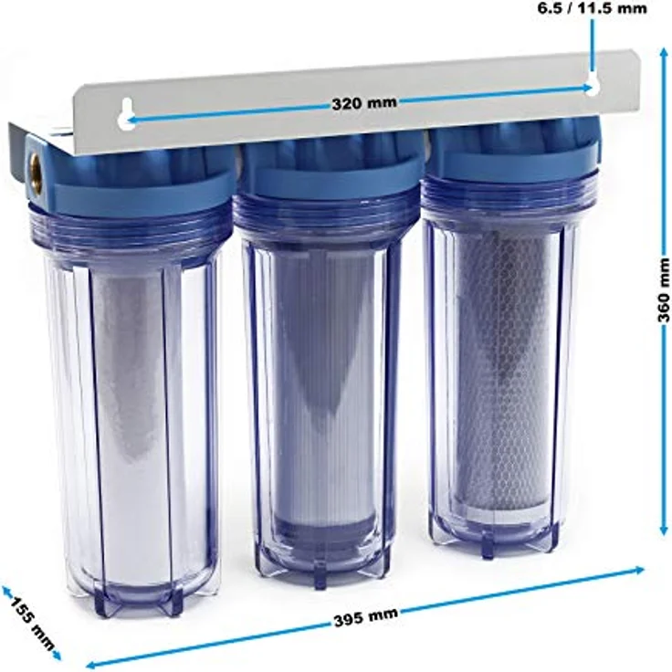 Naturewater NW-PR103 3 Stufen Wasserfilter, 5 µ, 20,67 mm (1/2"), Ø62 mm PP Kartusche, Filter Wandhalterung, Filterschlüssel, Sedimentfilter Aktivkohleblock Aktivkohlegranulat, preisgünstig und einfach in Montage und Handhabung – Bild 7