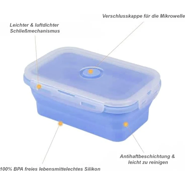HAC24 8er Set Silikon Lunchbox faltbar mit Deckel BPA frei Vorratsbehälter Frischhaltedosen Gefrierdosen Brotdose in verschiedenen Größen – Bild 3