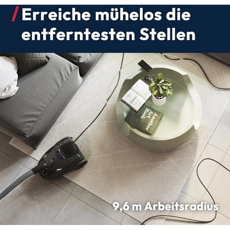 Hoover Telios TXLZ72HM, Bodenstaubsauger für Hartböden & Teppiche, leise 69dBA, 3,5L Staubbeutel, EPA12-Filter, Parkettdüse, integriertes Zubehör, 9,6m Arbeitsradius – Bild 5