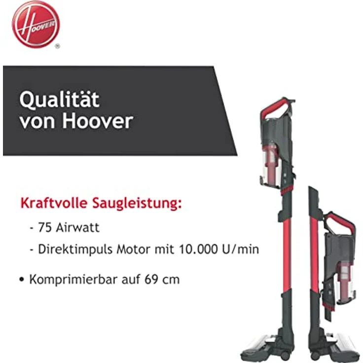 Hoover H-FREE 500 HOME Akku-Staubsauger ohne Beutel – bis zu 30 Min. Laufzeit – komprimierbar für kompaktes Verstauen – kabelloser Staubsauger mit LED & Parkfunktion – auch als Handstaubsauger – Bild 3