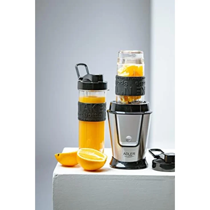 Adler AD 4081 Standmixer, Smoothie-Maker, 800W, inkl. 2 Sportflaschen, Edelstahl, schwarz – Bild 3