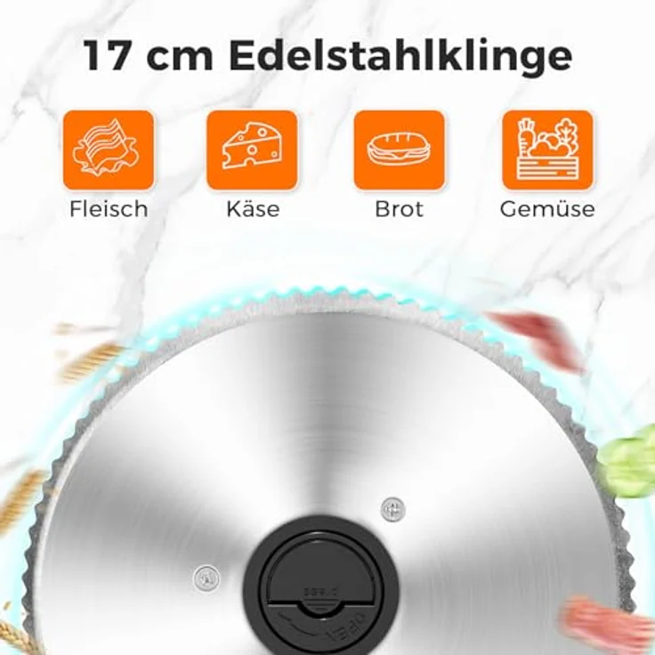 YASHE Faltbarer Elektrischer Allesschneider, 180W Brotschneidemaschine mit 17 cm Edelstahlklinge und einstellbarer Schnittdicke 0–15 mm, kompakt und in Schwarz – Bild 2