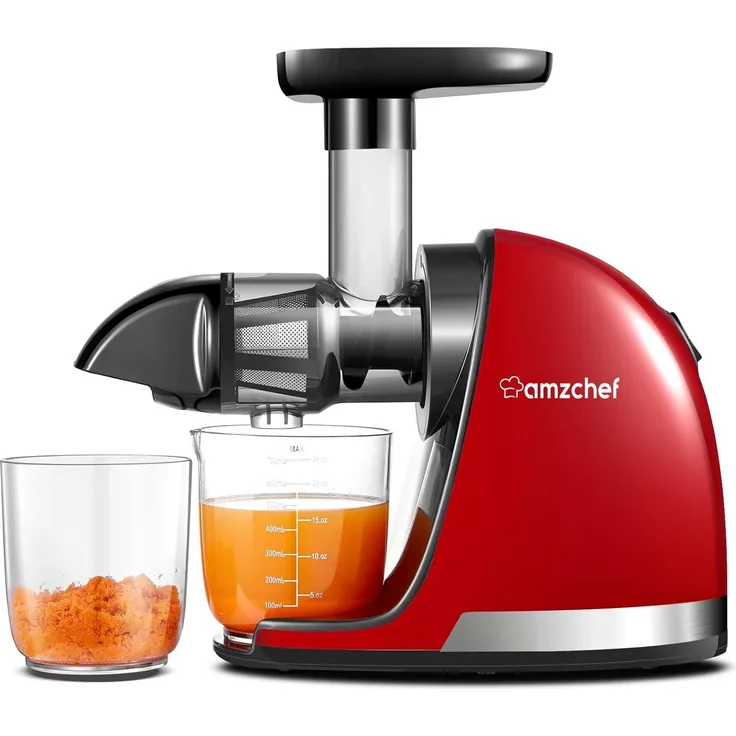 AMZCHEF Slow Juicer ZM1501, 4-in-1 Entsafter mit 7-stufiger Schneckentechnologie, Edelstahlfilter, 150 W, BPA-frei, Umkehrfunktion, leiser Betrieb