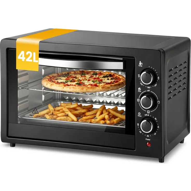 CkeyiN Pro Minibackofen 45 L, kompakter Camping Ofen mit Ober-/Unterhitze, 100-250°C, 60 min Timer und Backblech