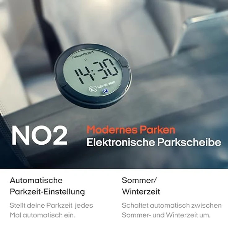 OOONO P-DISC NO2, Elektronische Parkscheibe mit automatischer Zeiteinstellung, zugelassen vom KBA, 2 Jahre Batterielaufzeit, elektrisch – Bild 2