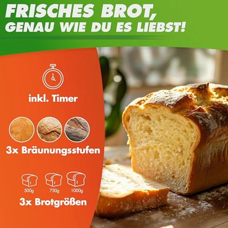 Nutrilovers NUTRI-BREAD-MAKER Edelstahl Brotbackautomat mit 19 Programmen, 3 Bräunungsstufen, 3 Brotgrößen (500g, 750g, 1000g), Timer und Rezeptbuch – Bild 4