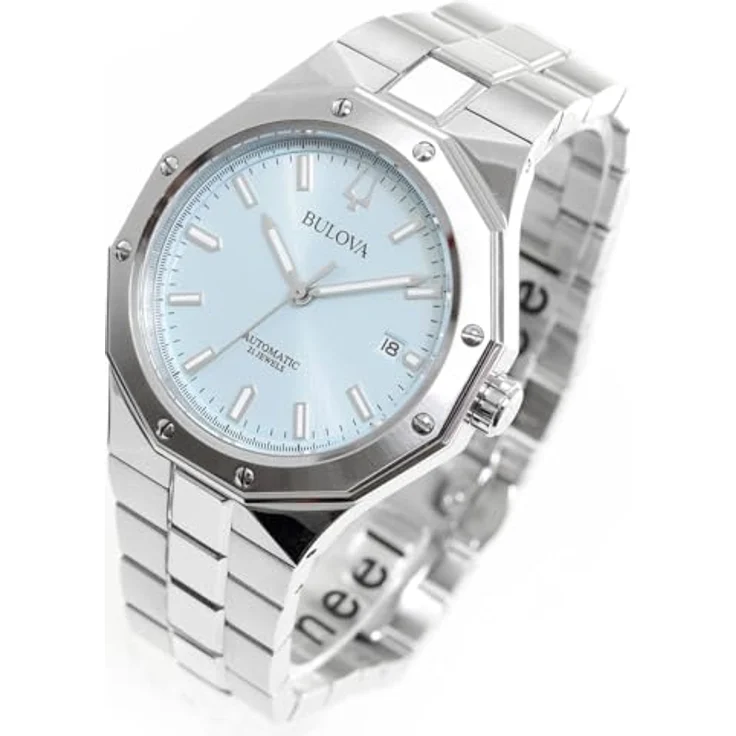 Bulova Herren-Armbanduhr Automatik Classic Stahl/Hellblau 96B462, mit Synthetischem-Saphir Uhrglas und blauem Zifferblatt – Bild 2