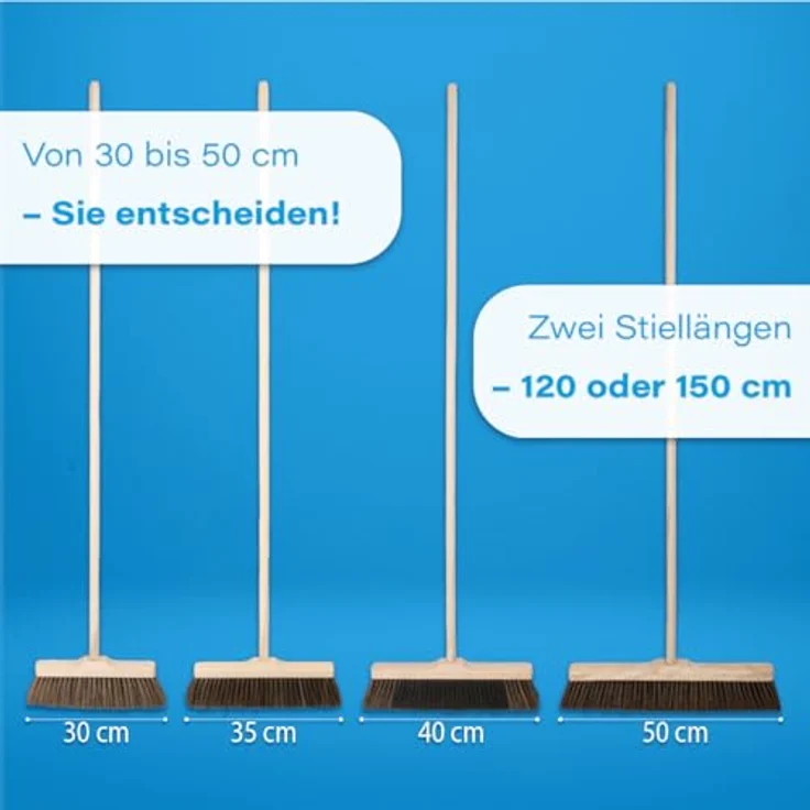 Prima-Online Holz Besenkopf Hausbesen mit Stiel, 35 cm Breite, 22 mm Gewinde, wahlweise 120 cm oder 150 cm Stiellänge, PET-Borsten in braun/schwarz – Bild 7