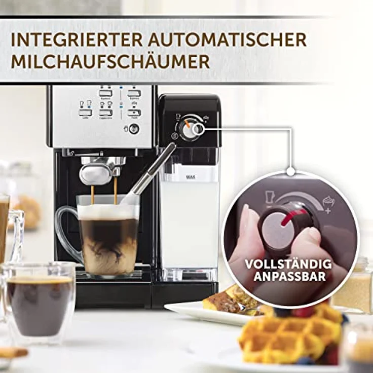Breville PrimaLatte II Kaffee- und Espressomaschine VFC108X-01, 19 bar, für Kaffeepulver oder Pads geeignet, Integrierter automatischer Milchschäumer, schwarz-silber – Bild 6