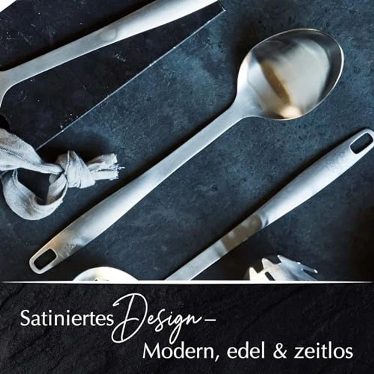 Stanley Rogers Küchenhelfer Set, 5-teiliges Premium Kochbesteck aus rostfreiem Edelstahl in Silber mit ergonomischen Griffen und platzsparender Aufbewahrung – Bild 4
