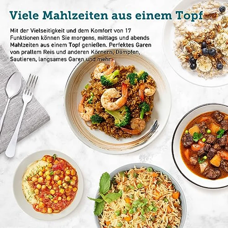 COSORI Reiskocher, Multikocher mit 17 Programme, Rice Cooker 1,8 L, Fuzzy-Logik, Dampfgarer mit Edestahleinsatz, Rezeptbuch, Slow Cooker, Premium Innentopf, Warmhaltefunktion, Timer – Bild 2