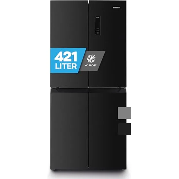Heinrich's Cross Door Kühlschrank, Kühlgefrierkombination mit 421L Gesamtvolumen, Total-No-Frost, 150L Gefriervolumen, LED Beleuchtung, Multi-Airflow und Fresh Converter System