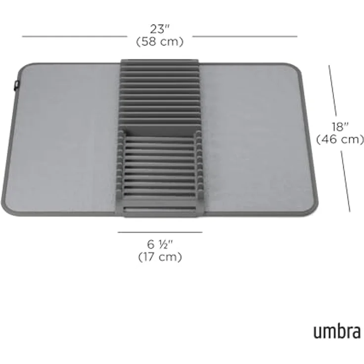 Umbra Udry Geschirr Abtropfgestell und Mikrofaser Abtropfmatte – Faltbar, Platzsparend und Leicht Verstaubar, 60 x 45 cm, Dunkelgrau – Bild 3