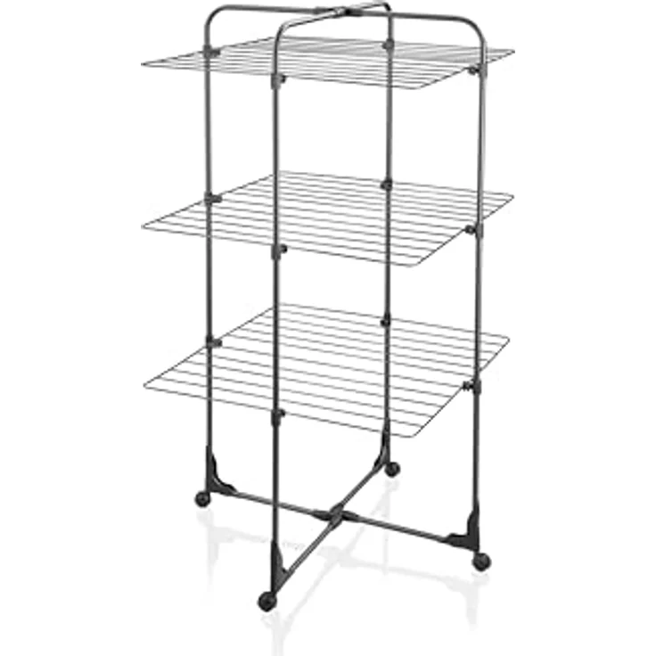 Leifheit Turmtrockner Classic Tower 270 Black Edition mit Rollen, 27m Leinenlänge für 2-3 Wäscheladungen, platzsparender Wäscheturm, halbseitig abklappbarer Turmwäscheständer für die Dusche, schwarz – Bild 1