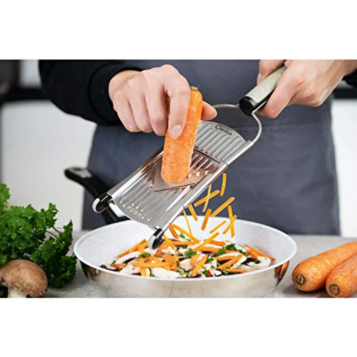 Genius Nicer Dicer Speed Set 7-tlg Gemüsehobel - Gemüseschneider mit 3 Einsätzen & Schneidguthalter | Parmesanreibe, Juliennereibe und V-Hobel – Bild 3