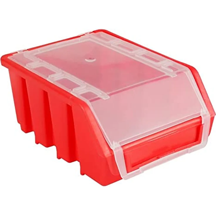 PROREGAL SuperSparSet 10x Sichtlagerbox 2 mit Deckel | HxBxT 7,5x11,6x16cm | Rot | Stapelbare Sichtlagerkästen aus bruchsicherem Polypropylen (PP) – Bild 2