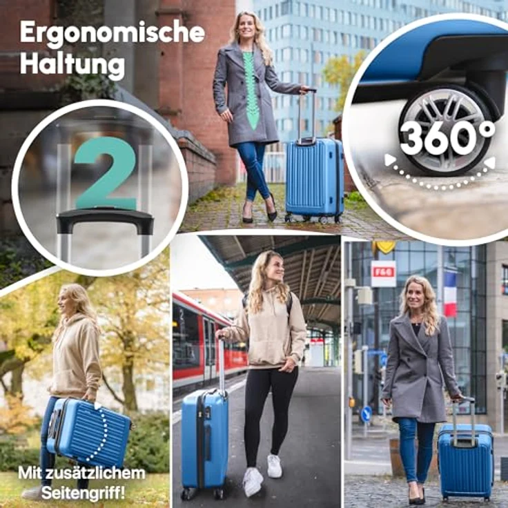 Easy Move ABS Hartschalenkoffer [ERGONOMISCH & SICHER] - Großer Trolley Koffer mit 360° Rädern, Zahlen Schloss - reisekoffer groß, hartschalenkoffer, Luggage (Light Blue, Set) * – Bild 3