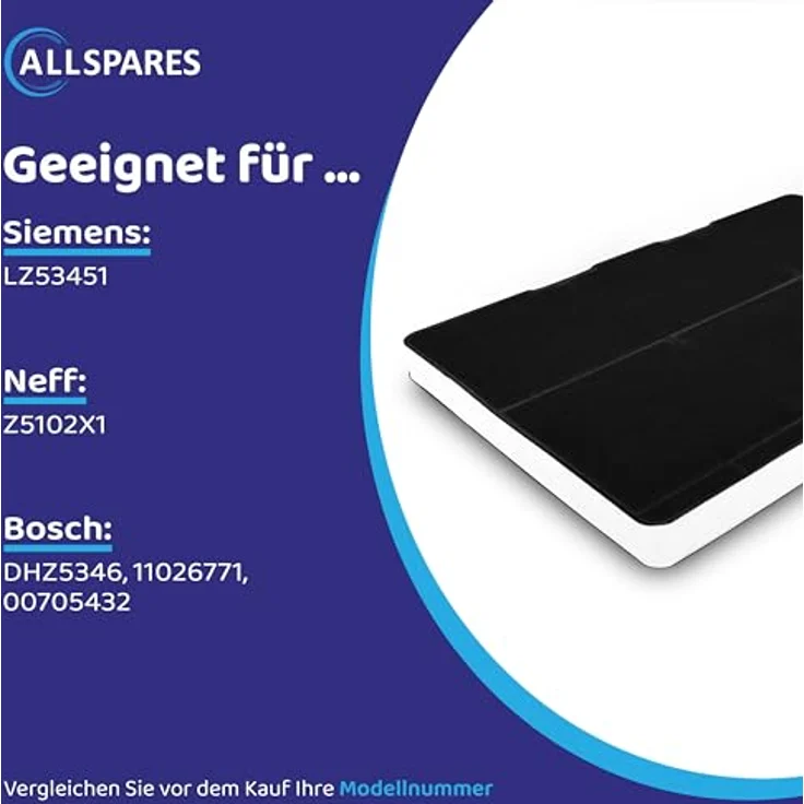 AllSpares Aktivkohlefilter für Dunstabzugshauben, geeignet für Siemens LZ53451 | Neff Z5102X1 | Bosch DHZ5346, 315 x 215 x 21 mm, 3 Stück – Bild 5