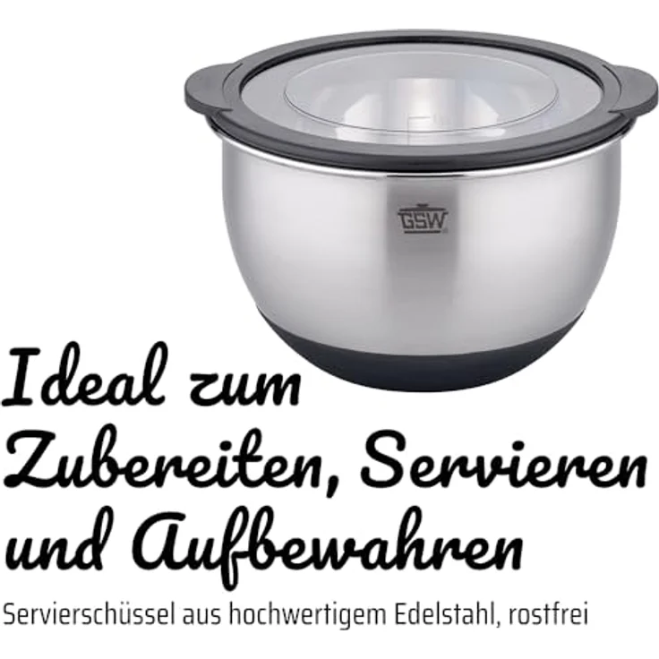 GSW Servierschüssel 1,6l, 2,8l, 4,8l+ Deckel, Edelstahl Schüssel mit Deckel und Literskala – Bild 3