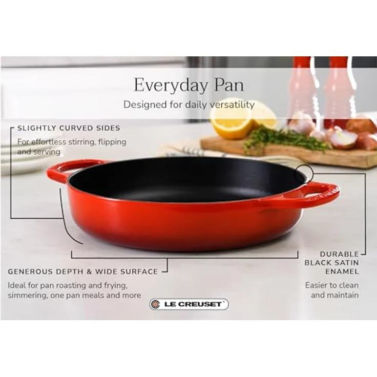LE CREUSET Signature Gusseisen-Pfanne, 27,9 cm, Flamme - Emailliertes Gusseisen für hervorragende Wärmeverteilung und -speicherung – Bild 4
