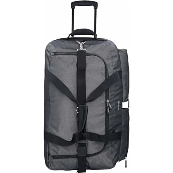 Bugatti Lima 2-Rollen Trolley-Reisetasche, sehr leicht, 70 cm, Grau, 68 l mit seitlichen Taschen und abnehmbarem Umhängeriemen – Bild 3