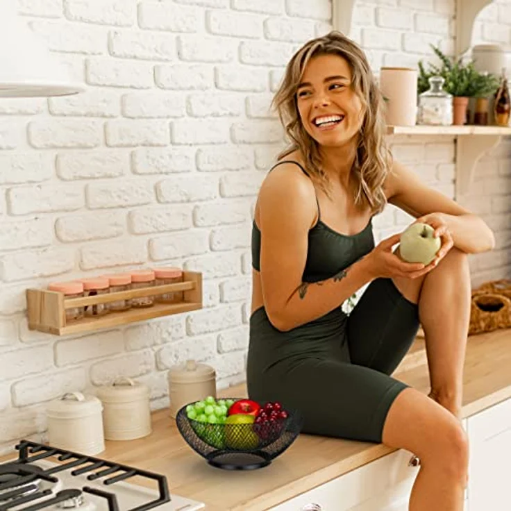 Relaxdays Obstschale Metall, runder Obstkorb, doppelwandig, HxD: 10 x 25 cm, Drahtkorb für Früchte & Gemüse, schwarz – Bild 3