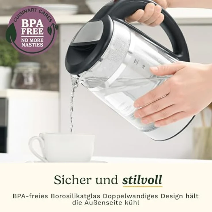 Cuisinart 1,7L Glas-Wasserkocher mit variabler Temperaturregelung, 3KW Schnellkochfunktion, Doppelwandiges Design, BPA-frei, Tropffreier Ausguss, 360°-Drehbasis – Bild 5