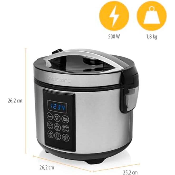 Tristar RK-6132 Digitaler Edelstahl Reis- und Multikocher, 1,5 Liter Kapazität, 500 Watt Leistung, Warmhaltefunktion bis 24 h, 7 verschiedene Kochprogramme, Zubehör – Bild 8