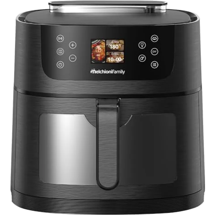 Melchioni Family Dora AI Luftfritteuse, 8 l, mit KI-Lebensmittelerkennung, 24 voreingestellten Programmen und Soft-Dampf, 1800 W, Schublade mit Fenster und Innenlicht
