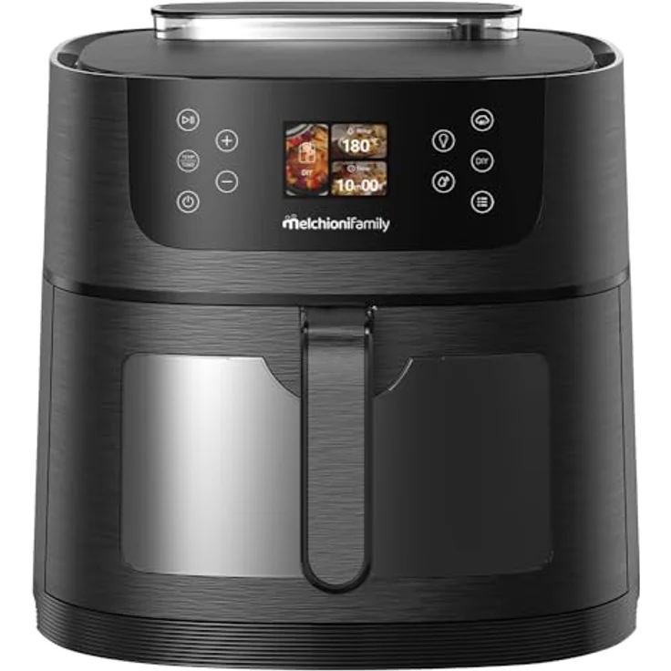 Melchioni Family Dora AI Luftfritteuse, 8 l, mit KI-Lebensmittelerkennung, 24 voreingestellten Programmen und Soft-Dampf, 1800 W, Schublade mit Fenster und Innenlicht – Bild 1