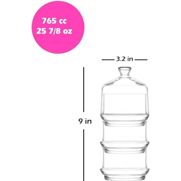 LAV Berry Stapelbare Glasdose für Süßigkeiten, 3 Ebenen, transparent, 23 x 9 cm, 710 ml – Bild 3
