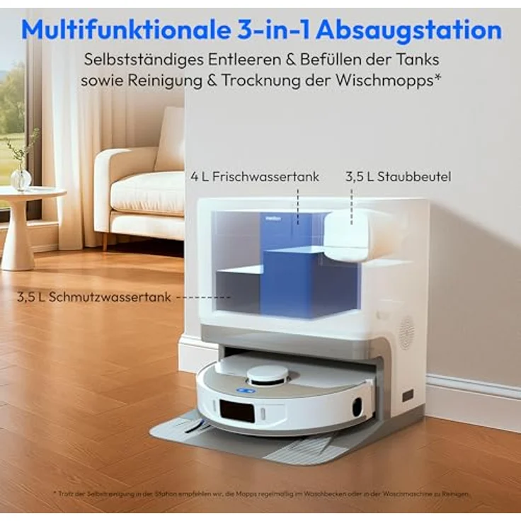 MEDION Saugroboter X55 SW+, 3-in-1 mit 10000Pa Saugkraft, Lasernavigation, Wischfunktion und Absaugstation – Bild 2