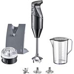 bamix Stabmixer Set M200 SWISSLINE inkl. Multifunktionsmesser, Quirl, Schlagscheibe, Prozessor, Becher, Halterung, 200 Watt, 2-Stufen, Edelstahl, Made in Switzerland - Schwarz