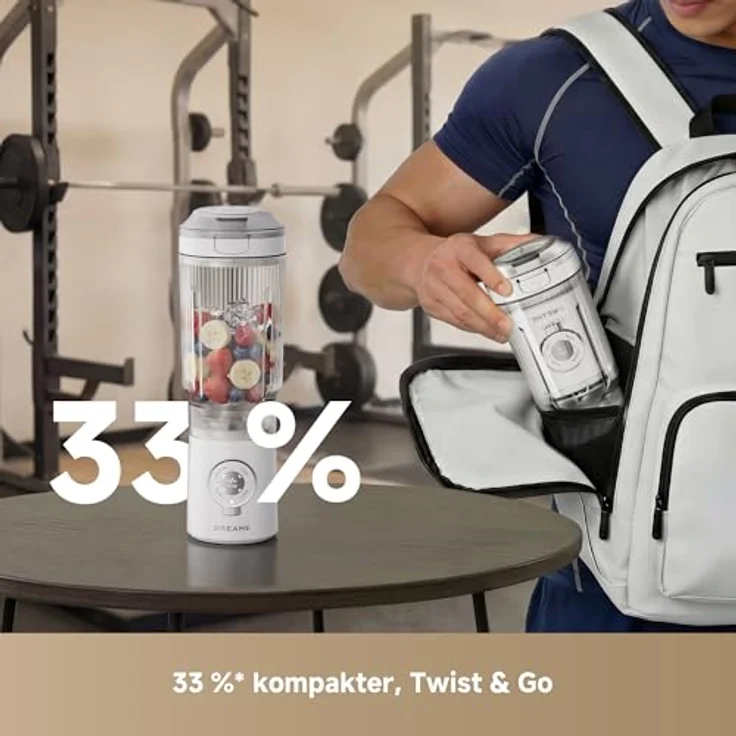 DREAME PortFresh Tragbarer Mixer, abnehmbares Motorgehäuse, 880 ml BPA-freier Mixbecher, 5 voreingestellte Funktionen, Selbstreinigungsmodus, spülmaschinenfest, Weiß – Bild 3