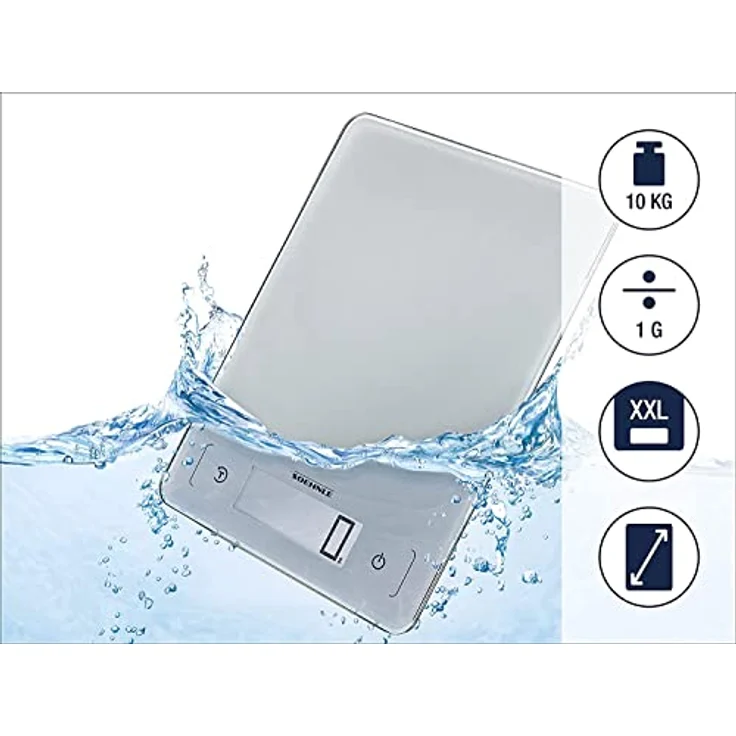 Soehnle Page Aqua Proof, digitale Küchenwaagen, wasserfest, spülmaschinengeeignet, Gewicht bis zu 10 kg, Haushaltswaage mit Sensor-Touch, elektronische Waage inkl. Batterien, extraflaches Design – Bild 3